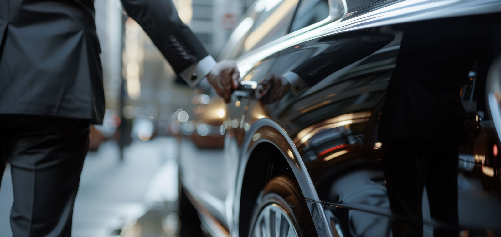 Charlotte town car service — chauffeur handing keys for premium black sedan