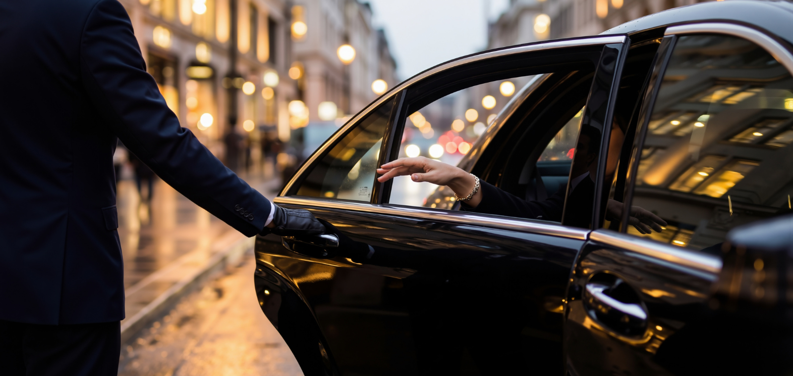 CLT Car Charlotte chauffeur opening town car sedan door curbside