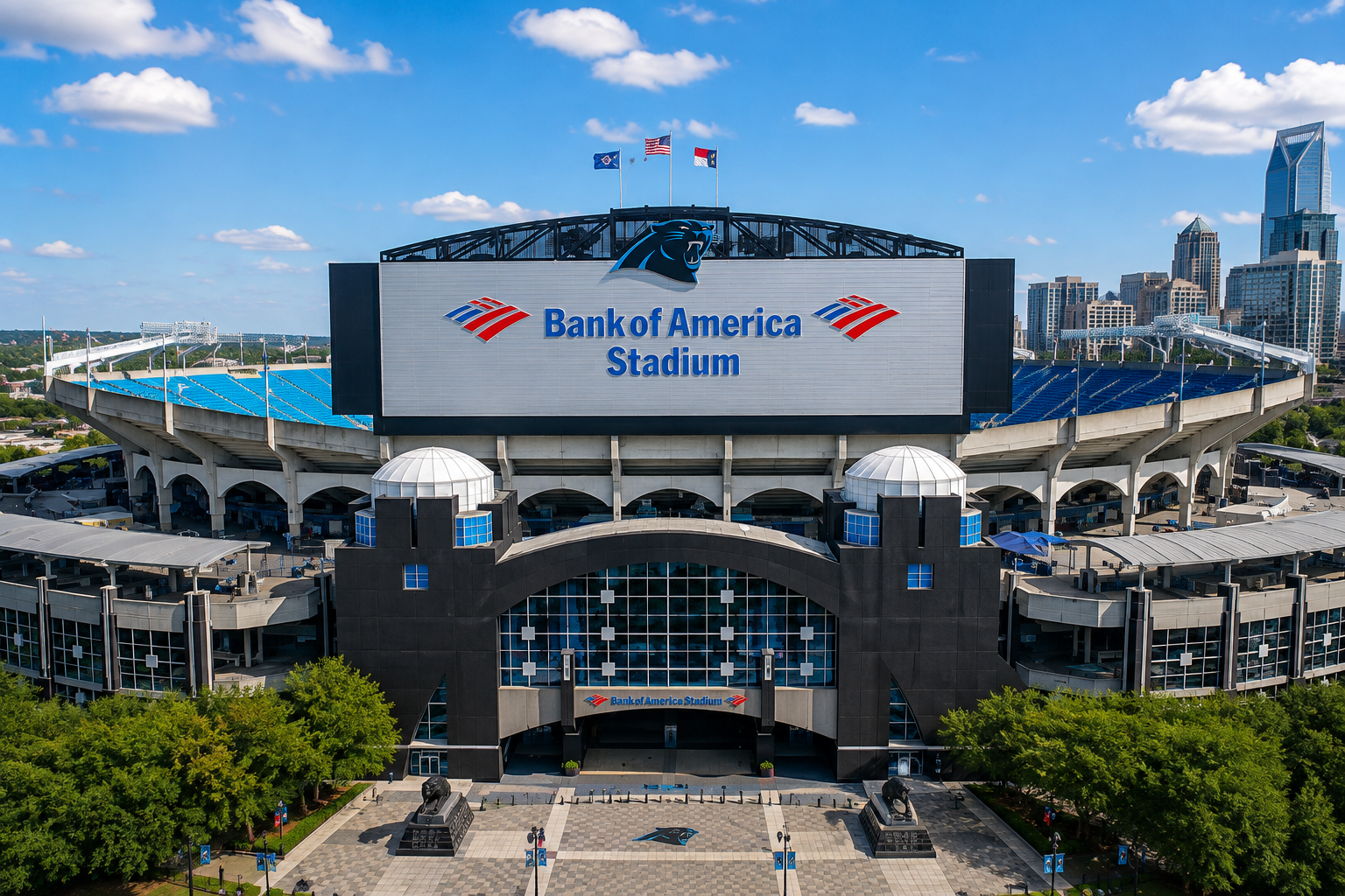 Bank of America Stadium — home of the Carolina Panthers and Charlotte FC in Uptown Charlotte